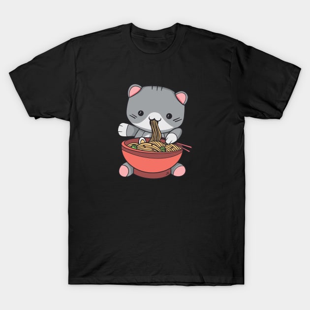 Kawaii Cat Eating Ramen T-Shirt by SLAG_Creative